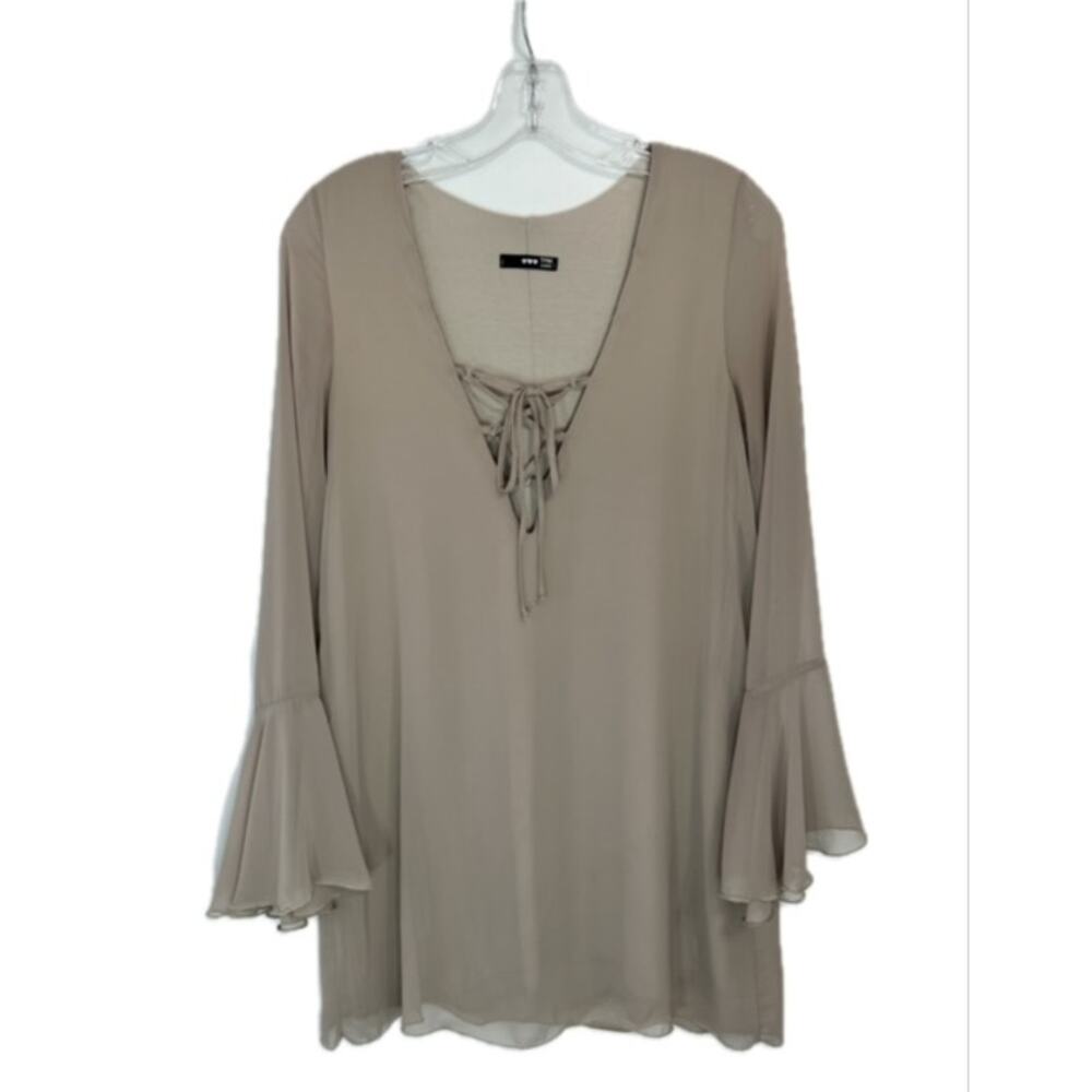 Tan Taupe Flowy Boho Tunic Dress Small